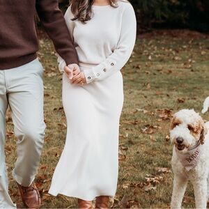 Cream Ribbed Sweater and Pants Set